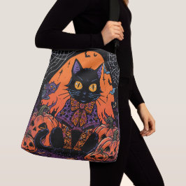 Halloween,De Pompoenveld Plaaggeest ,Zwarte Kat Crossbody Tas