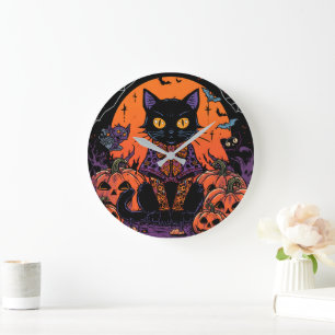 Halloween,De Pompoenveld Plaaggeest ,Zwarte Kat Grote Klok