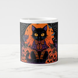 Halloween,De Pompoenveld Plaaggeest ,Zwarte Kat Grote Koffiekop