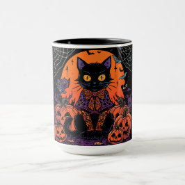 Halloween,De Pompoenveld Plaaggeest ,Zwarte Kat Mok