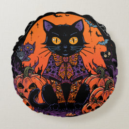 Halloween,De Pompoenveld Plaaggeest ,Zwarte Kat Rond Kussen