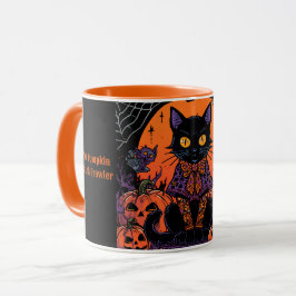 Halloween,De Rondsluipende Pompoenveld, Zwarte Kat Mok
