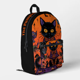 Halloween,De Rondsluipende Pompoenveldkat, Zwarte Bedrukte Rugzak