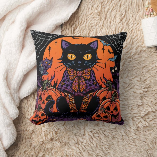 Halloween,De Rondwarmer van de Pompoenplek,Zwarte  Kussen (Deken)