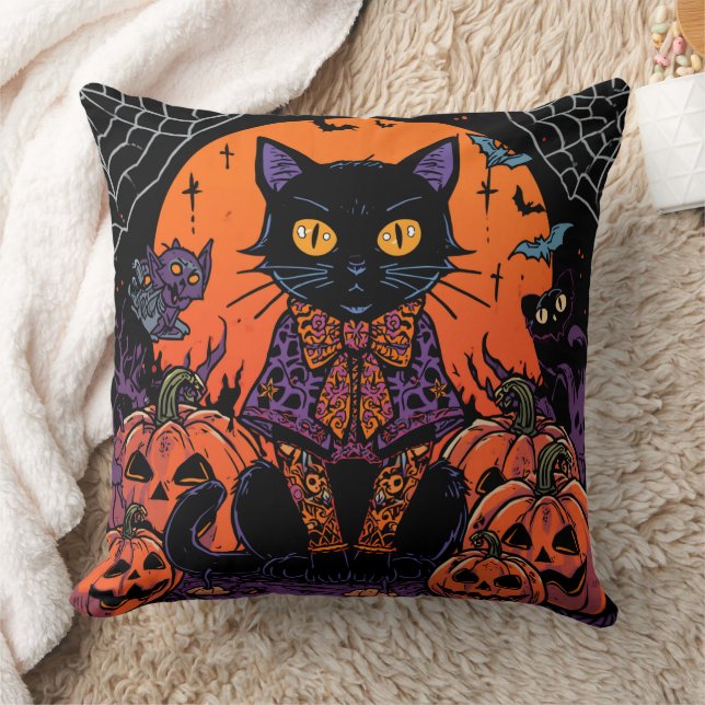 Halloween,De Rondwarmer van de Pompoenplek,Zwarte  Kussen (Deken)