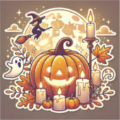 Halloween Decal – Pompoen, Heks, Geest & Volle Maa Sticker (Voorkant)