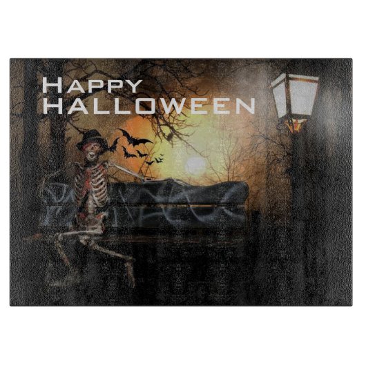 Halloween decoratieve glazen snijplank/Skelet Snijplank (Voorkant)