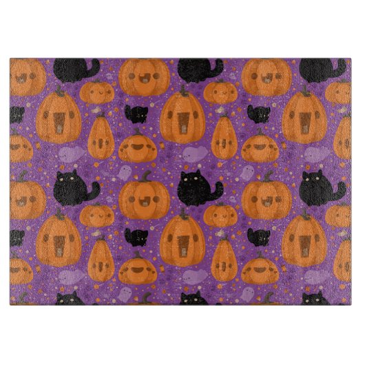 Halloween decorative Glass Cutting Board/Black Cat Snijplank (Voorkant)