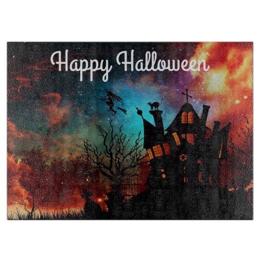 Halloween decorative Glass Cutting Board/Black Cat Snijplank (Voorkant)