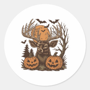 Halloween Deer Spooky Forest Buck Pumpkin Hunting Ronde Sticker