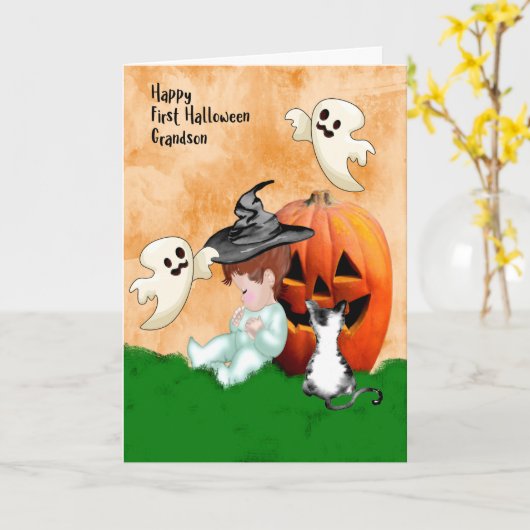 Halloween Design for Grandson with Pumpkin Kaart (Gele Bloem)