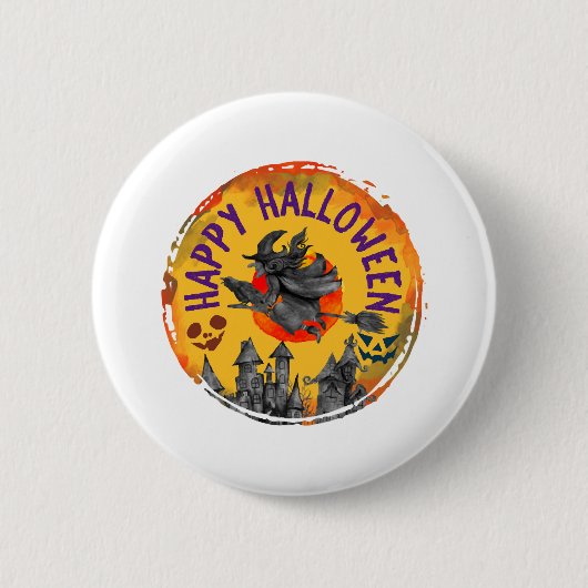 Halloween Design Happy Halloween Witch Ronde Button 5,7 Cm (Voorkant)