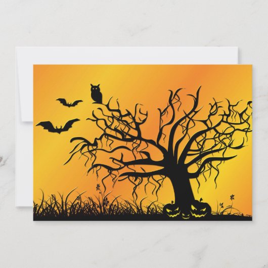 Halloween Design met vleermuizen, bomen en pompoen (Voorkant)
