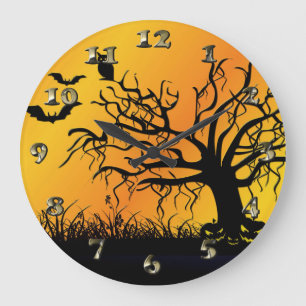 Halloween Design met vleermuizen, bomen en pompoen Grote Klok