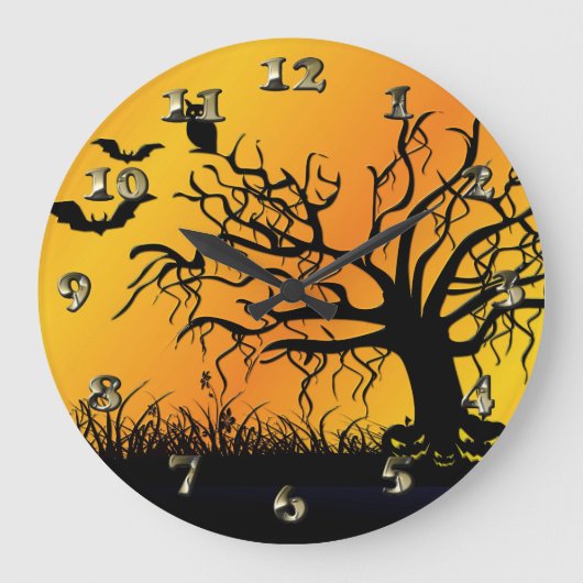 Halloween Design met vleermuizen, bomen en pompoen Grote Klok (Voorkant)