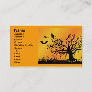 Halloween Design met vleermuizen, bomen en pompoen Visitekaartje