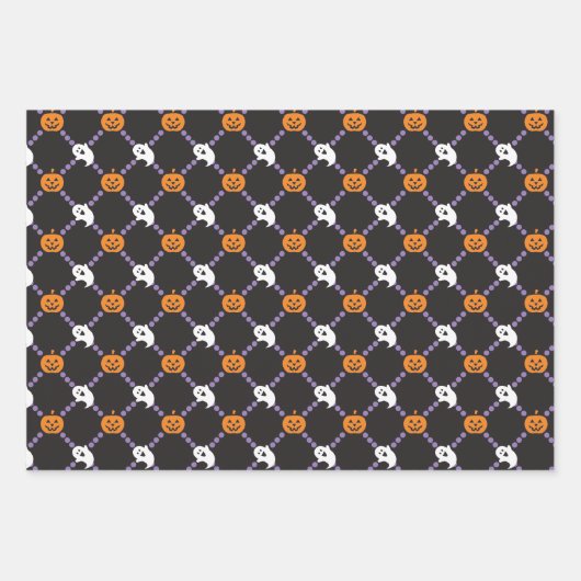 Halloween Designer Fun, Skulls & Pumpkins Inpakpapier Vel (Voorkant 3)