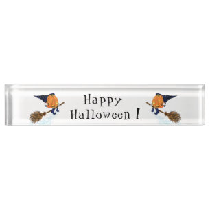 Halloween Desk Name Bord Witch Pumpkin Flying Naambordje