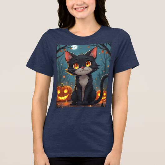 Halloween Devil Cat: ondeugend en spookachtig T-sh Tri-Blend Shirt (Voorkant)