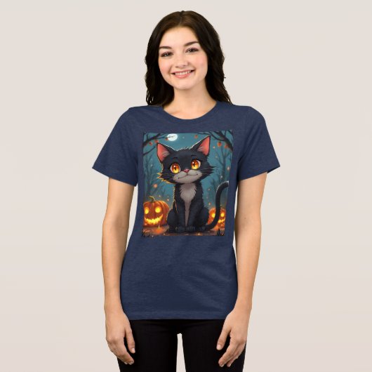 Halloween Devil Cat: ondeugend en spookachtig T-sh Tri-Blend Shirt (Voorkant volledig)