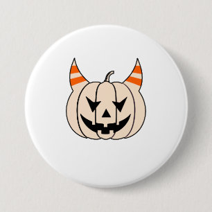 Halloween Devil Horns Jack O Lantern Pumpkin Ronde Button 7,6 Cm