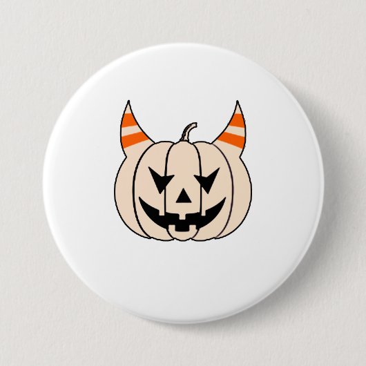 Halloween Devil Horns Jack O Lantern Pumpkin Ronde Button 7,6 Cm (Voorkant)