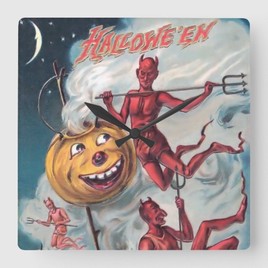  Halloween Devil-wandklok Vierkante Klok (Voorkant)