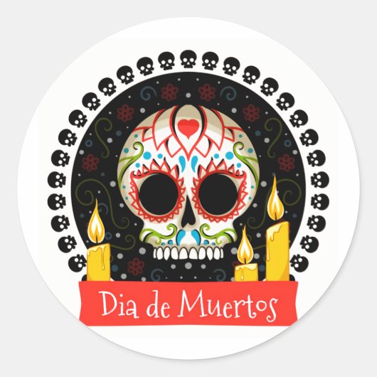 Halloween Dia De Muertos Ronde Sticker (Voorkant)