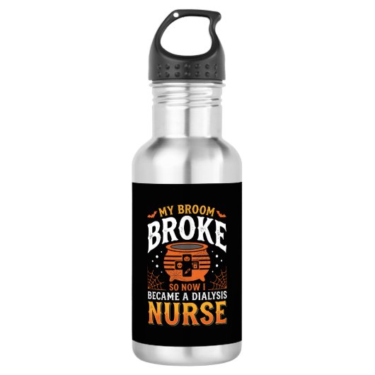 Halloween Dialyse Verpleegster Bezem Gebroken Ontw Waterfles (Voorkant)