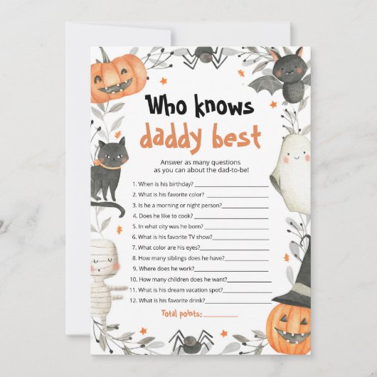 Halloween die kent papa beste Baby shower spel Kaart (Voorkant)