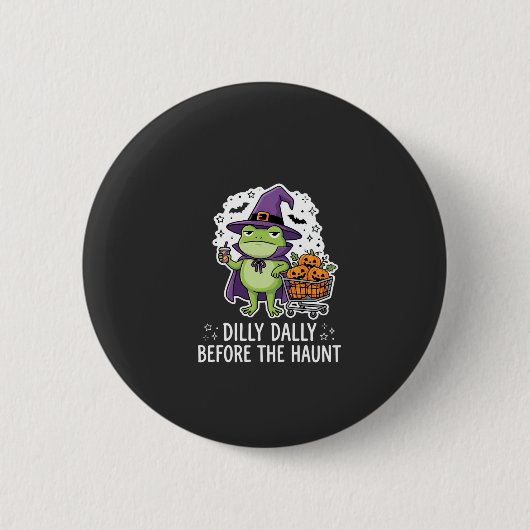 Halloween Dilly Dally Kikker Heks Pompoen Kar Ronde Button 5,7 Cm (Voorkant)