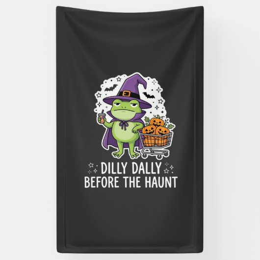 Halloween Dilly Dally Kikker Heks Pompoen Kar Spandoek (Verticaal)