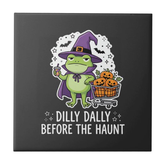 Halloween Dilly Dally Kikker Heks Pompoen Kar Tegeltje (Voorkant)