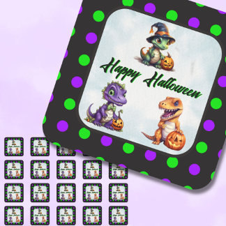 Halloween Dinosaur Dino-Mash Feest Vierkante Sticker