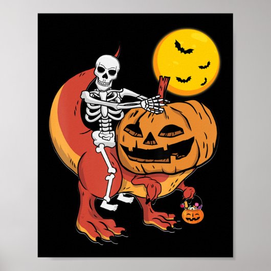 Halloween Dinosaur Pumpkin T Rex Skeleton Boys Tod Poster (Voorkant)