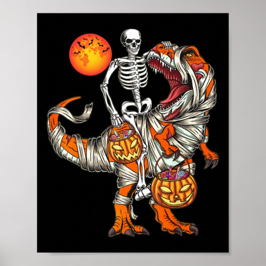 Halloween Dinosaur Skeleton T Rex Scary Pumpkin Mo Poster (Voorkant)