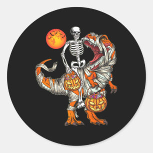 Halloween Dinosaur Skeleton T Rex Scary Pumpkin Mo Ronde Sticker