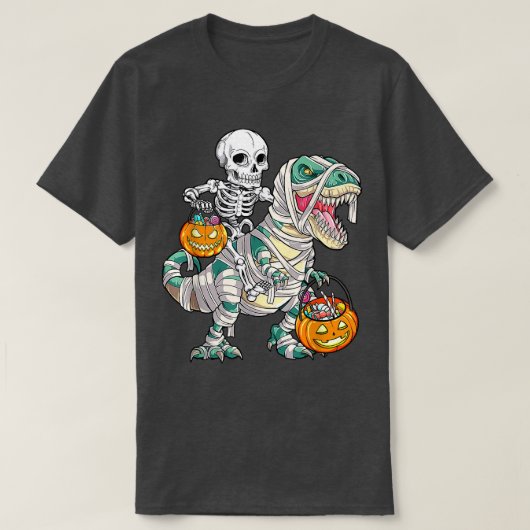 Halloween Dinosaur T Re Mummy Pumpkin Snoep Skelet T-shirt (Design voorkant)