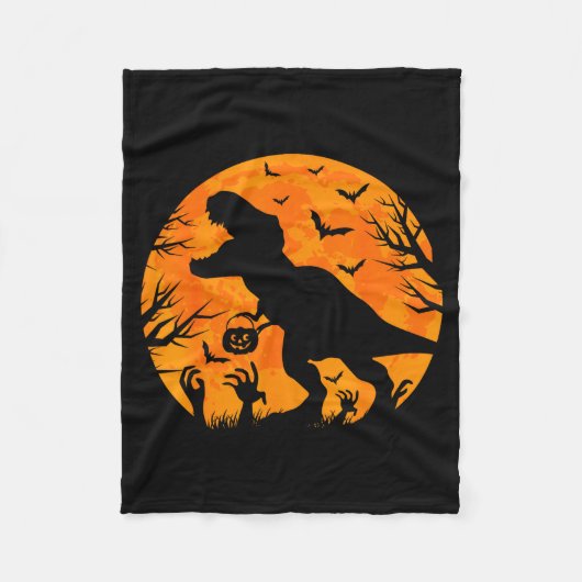 Halloween Dinosaur T Rex Met Pompoen Dinosaur Hal Fleece Deken (Voorkant)
