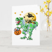 Halloween Dinosaur T Rex Mummie Pompoen Kaart (Gele Bloem)