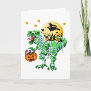 Halloween Dinosaur T Rex Mummie Pompoen Kaart