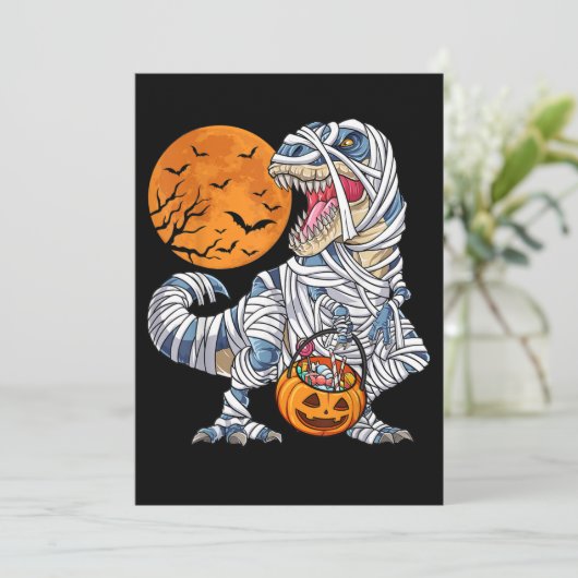 Halloween Dinosaur T rex Mummie Pompoen Kaart (Staand voorkant)