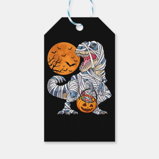 Halloween Dinosaur T rex Mummy Pumpkin Cadeaulabel (Voorkant)