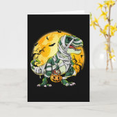 Halloween Dinosaur T-rex Mummy Pumpkin Kaart (Gele Bloem)