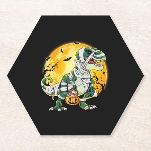 Halloween Dinosaur T rex Mummy Pumpkin Kartonnen Onderzetters (Voorkant)
