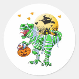 Halloween Dinosaur T Rex Mummy Pumpkin Ronde Sticker
