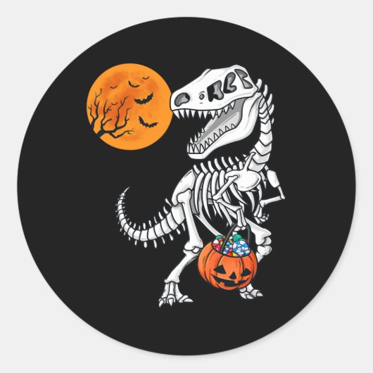 Halloween Dinosaur T Rex Skeleton Scary Boys Kinde Ronde Sticker (Voorkant)