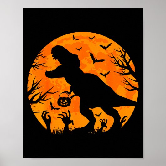Halloween Dinosaur T Rex With Pumpkin Dinosaur Hal Poster (Voorkant)