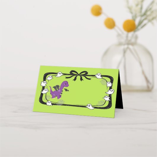 Halloween Dinosaur With Bat Wings Place Card Plaatskaartje (Voorkant)