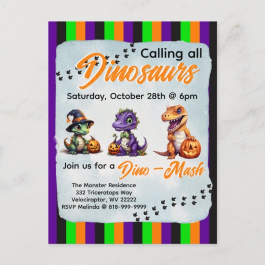 Halloween dinosaurus dino-mash feest briefkaart (Voorkant)